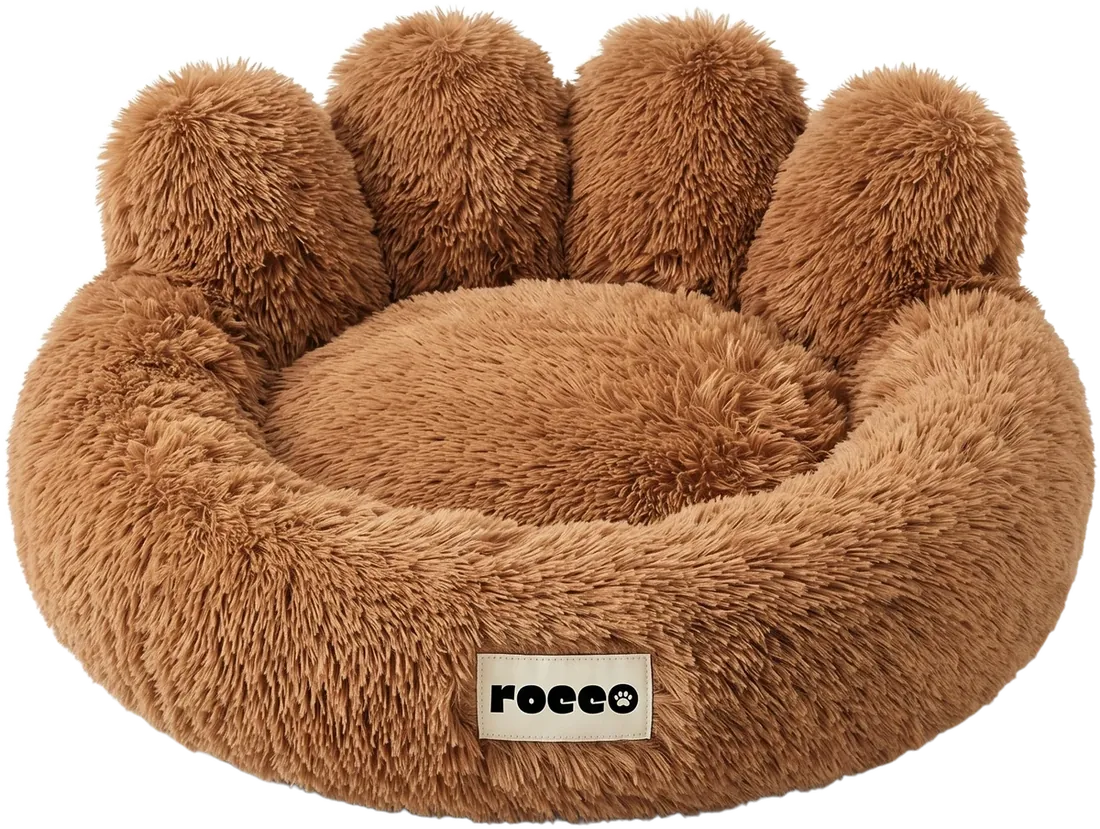 The Paw Bed in caramel faux fur