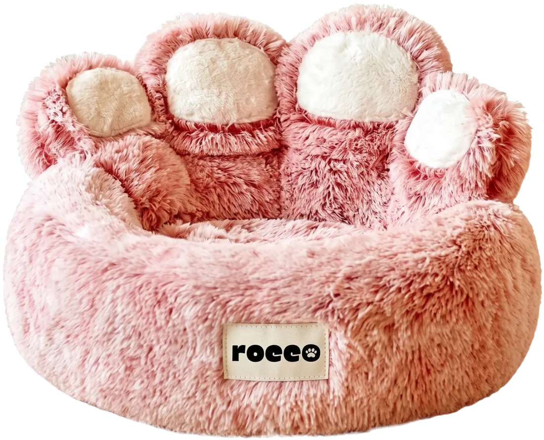 The Paw Bed in pink faux fur