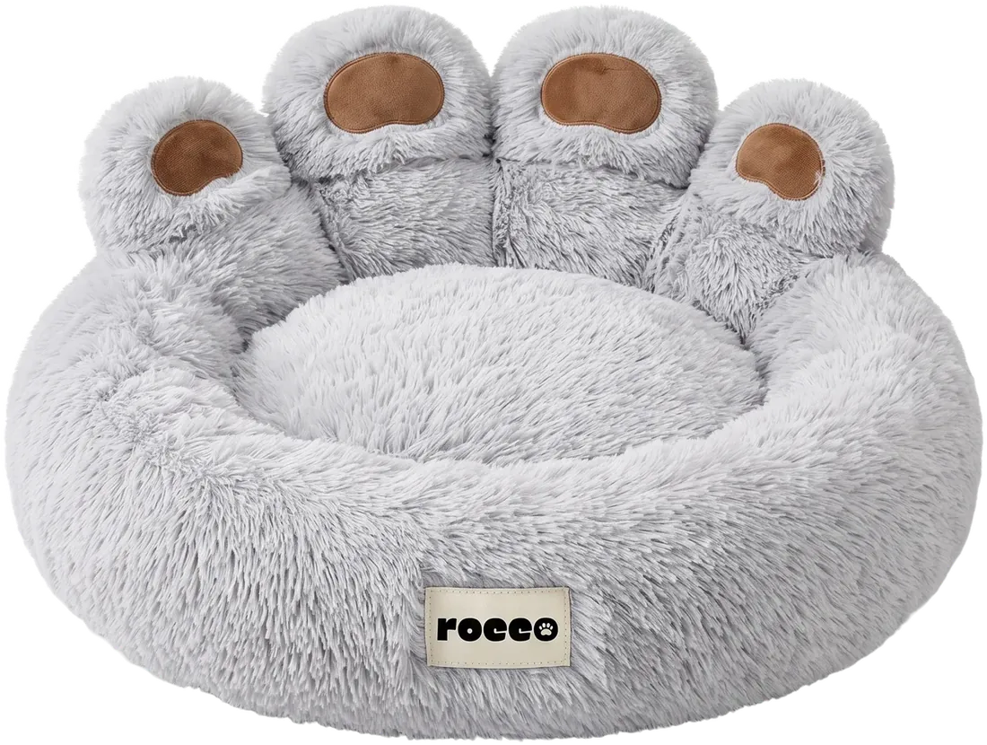 The Paw Bed in silver faux fur